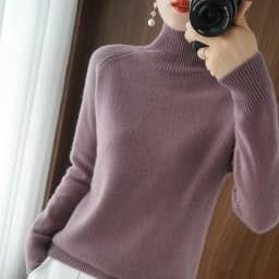 Fashion Basic Autumn Winter Merino Wool Sweater Mock Neck Cashmere Pullover Solid Color Soft Long Sleeve Basic Clothing Tops