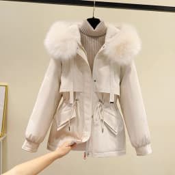 Women's down Cotton Jacket Short Thickened Winter New Style Fleece Lined Parka Korean Version Loose Cotton Coat