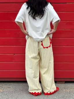 Casual Contrast Striped Women's Pants Wave Cut Elastic Waist Female Wide Leg Trousers 2026 Autumn Lady Vintage Chic Pant