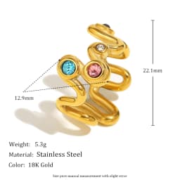 MamacitaSlay 316L Stainless Steel Multicolored CZ Stackable Ring 18K Gold Plated Vintage Waterproof Jewelry For Women Daily Wear