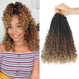 Goddess Box Braids Crochet Hair 8 Inch Pre Looped Boho Crochet Braids with Curly Ends, 8 Packs Synthetic Crochet Hair for Women