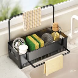 Space-Efficient Kitchen Sink Caddy: Multi-Use Drain Rack & Detachable Holder for Dish Sponges, Cloths, Brushes | Easy to Clean