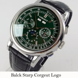 Corgeut 42mm Automatic Men's Watch Date Day Month Year Salmon Dial Multifunction 316L Leather Strap Polished Case Day Night