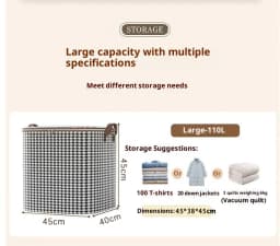 220L Big Size Clothes Storage Box With Cover Large Laundry Basket Organizer Bag For Baby Foldable