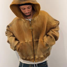 Casual Warm Street Style Retro Waffle Texture Zip Up Hoodie Men and Womens Brown Oversized Coat Y2K Harajuku Trendy Fashion Coat