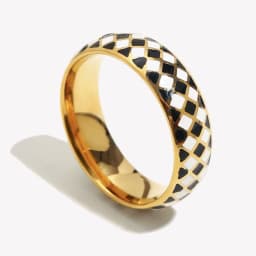 E.B.belle Stainless Steel Fine Polished Small Black White Enamel Checker Ring Tarnish Free Woman New Y2K Jewelry Black Ring