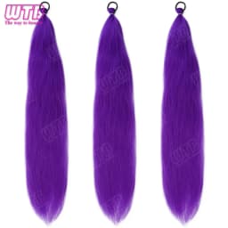 26 inch Purple Braids Ponytail Rubber Band Pre Braiding Hair Synthetic Purple Hair Extensions for Halloween Costume Cosplay