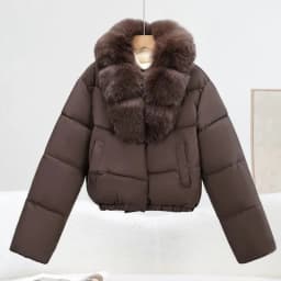 Korean Trend 2026 Winter New Women's Solid Color Short Down Cotton Jacket Simple V-neck Fashion Loose Fur Collar Jacket