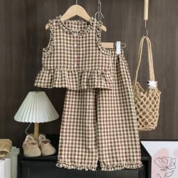 Pink Girl's Summer Two-piece Set with Single Breasted Sleeveless Top and Casual Pants, New Children's Sets Kids Clothes
