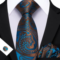 Barry.Wang Jacquard Water Duck Blue Men's Tie With Pocket Square Cufflinks Set Exquisiet Necktie For Male Wedding Business