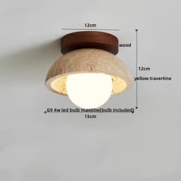 IWHD Wood Canopy LED Ceiling Light Fixture Nordic Modern Simple Ellipse Natural Yellow Travertine Ceiling Lamp Lamparas De Techo