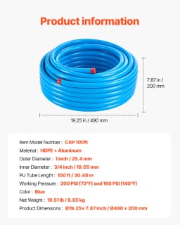 VEVOR Air Compressor Line Kit 100FT/200FT HDPE-Aluminum Compressed Air Piping System Air Line Tubing Kit for Garages Workshop