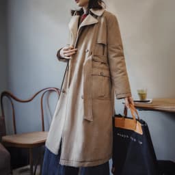 Maden Women's Long Trench Coat Double-Breasted Belted Warm Wool-Like Lining Vintage Cotton Twill Autumn Winter Outerwear