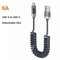 Toocki Coiled USB Type C Lightning Cable Digital Display Spring 100W Fast Charing Type C Charger Cord for Mobile Phones Laptops