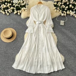 Chic Lace Slim Stand Collar Long Sleeve Spliced Single Breasted Dress High Street Vintage Evening Women Autumn Winter Clothing