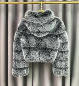 Winter Warm Ladies Fake Fox Fur Jacket Short Fashion Hooded Artificial Fox Fur Coat High Quality Women's Cropped Fur Coat Black