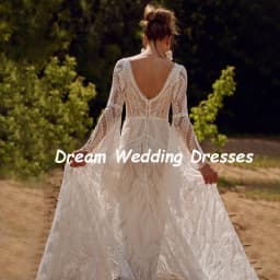 DREAM Customized V Neck Flare Sleeves Lace Wedding Dresses for Women Long Bride Dress Backless Vintage Outfit Bridal Gowns 2026