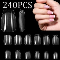 ARTAUG 240PCS Short Press On Nails Square White Gel Lucency Fake Nails Full Cover Fake Nail Set Press On Summer Cheap Nails