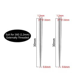 2PCS Internal & External Thread Steel Body Piercing Kit 14G (1.6mm) & 16G (1.2mm) Eyebrow Lip Ear Tongue Needle Tool
