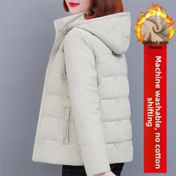 Women's Short down Cotton Jacket Warmth Outerwear Winter Coat plus Size Fluffy Coat Slimming Thickened Long Sleeve Zipper
