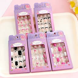 24Pcs Pink Flower Heart Kids False Nails Glossy Nude Short Oval Children's Press on Nails Sweet Girl Acrylic Fake Nail Patches#_