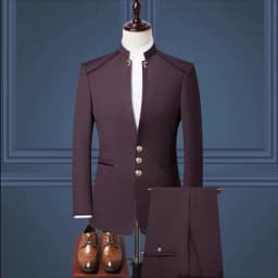 (Jacket+Pants) Men Fashion Simple Wedding Suit Black / Blue / Wine Red 2026 Homme Stand up Collar Business Social Dress 2 Piece