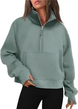 Women's Autumn/Winter Half-Zip Stand Collar Sweatshirt Casual Versatile Long Sleeve Hoodies Pullover