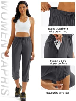 TACVASEN Womens Quick Dry Hiking 3/4 Cargo Capris Water Resistant Outdoor Pants Lightweight Athletic Capri Pants with Zip Pocket