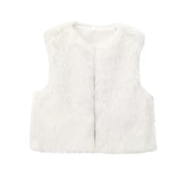 Guobioziy Women's Cardigan Vest Jacket Solid Color Coat Vest Street Style Fashion Solid Color Sleeveless Faux Fur Vest