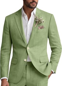 Linen Suit for Men 2 Piece Classic Fit Mens Linen for Beach Wedding Casual Blazer Pant Prom