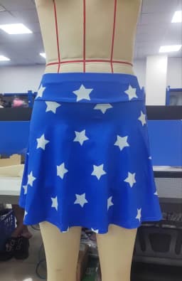 Women Star Print Blue Flared Mini Skirt High Waist A‑Line Short Skirt Halloween Cosplay Party Costume Fancy Dress Bottoms