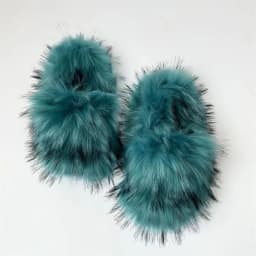 Luxury Fluffy Faux Fur Heart Shape Bag With Slippers For Women Raccoon Brown Teddy Bear Fox Fur Slides Heart Bag Sets Girls