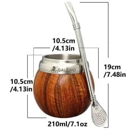 Gaucho Yerba Mate Set Stainless Steel Double Wall Calabash Cup with Removable Filter Bombilla Cleaning Brush