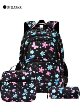 3pcs/set Flower Butterfly Prints School Backpack for Girls Bookbag set Elementary Middle School Student Backpack with Lunch Box