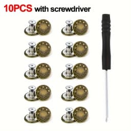 10Pcs Metal Jeans Buttons 17mm Replacement No-Sewing Screw Button Repair Kit Nailless Removable Jean Buckles Clothing Pants Pins