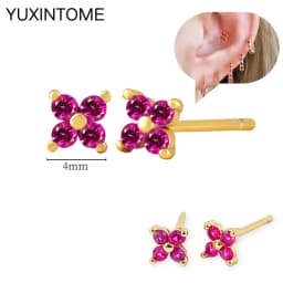 925 Silver Ear Needle Rose Red Hoop Earrings For Women Exquisite Water Drop/Flower/Heart Crystal Piercing Huggie Earring Jewelry
