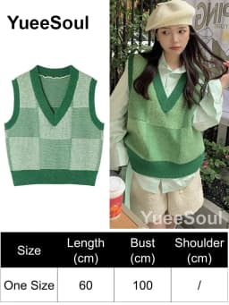 Green Knit Vest Printed Sleeveless Pullover Oversized Women Sweater Vest 2026 New Y2K Vintage Knitwear Women's Autumn Clothing