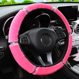 Car Steering Wheel Cover Gearshift Handbrake Cover Protector Decoration Warm Soft Plush Rhinestone Black Pink Women Man