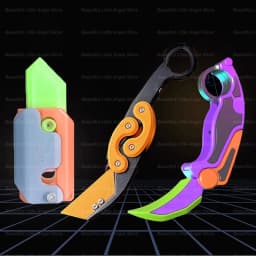New 3D Mini Butterfly Knife Printing Gravity Knife Cub Jumping Small Radish Knife Mini Model Pendant Push Card Decompression Toy