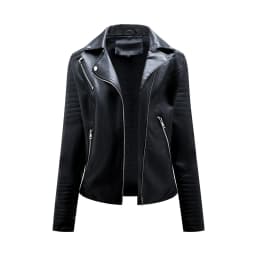 Women's Short Leather Jacket, Slim Fit, Flip Collar, Motorcycle Suit, Oblique Zipper Jackets, Spring and Autumn Clothes, tops