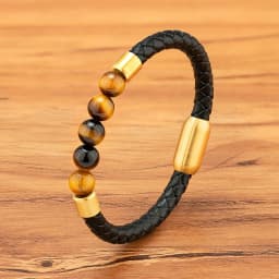 TYO High Quality Natural Stone Tiger Eye Beaded Bracelets Woven Leather Bangles Men Classic Fashion Magnet Clasp Jewelry Gifts