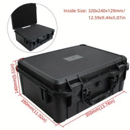 Waterproof and Durable Black Camera/tool Suitcase, Customizable Foam Interior, Portable, Safe Storage Case, Shock Resistant Case