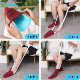 ●Sock Threader Sock Aid Tool Easy On & Off Stocking Slider For Elderly Socks Helper Puller With Adjustable Cords Without Bending