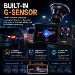3 Channel Dash Cam 1080P Front Rear Inside Camera 170 Degree Wide Angle Night Vision Loop Recording G-Sensor Rear Camera Car DVR