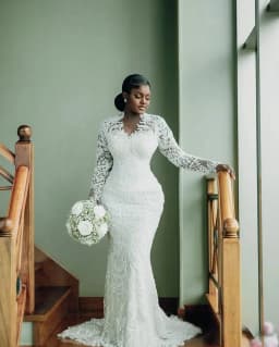 Customized African Plus Size Mermaid Wedding Dress Illusion Detachable Train Long Sleeves Lace Beaded Bridal Gowns for Bride