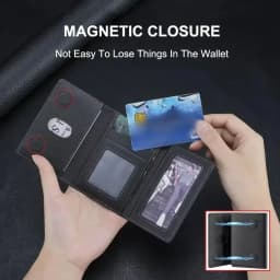 MagSafe Compatible PU Leather Card Wallet Foldable Magnetic Card Holder 6 Card Slots Kickstand Phone Back Wallet For iPhone