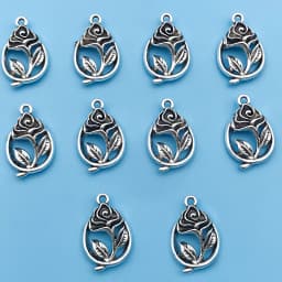 10/24Pcs/Pack Romantic Vintage Rose Flower Chaems Alloy Small Pendants for Jewelry Making Findings Crafting Accessories
