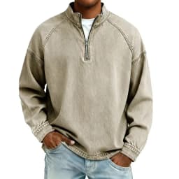 Autumn New Mens Pullovers Sweatshirts Zipper Stand Solid Top Heavyweight Distressed Washed Denim Casual Hoodie For Men Clothing
