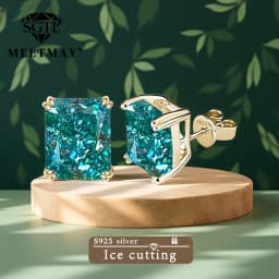 Bocarman Ice Cut Zircon Stud Earrings S925 Silver Paraiba Tanzanite Blue Mint Green Rectangular Multicolor Women Fine Jewelry