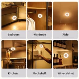 6CM Rechargeable LED Night Light with Touch Switch Magnetic Round Wall Lamp 3 Colors Dimmable Bedroom Cabinet Stairs Night Lamp